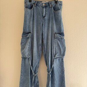 S.O.N.G Women’s Baggy Cargo Jeans, Light Blue, Size 11/30